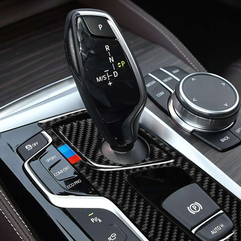 2 in 1 Car Tricolor Carbon Fiber Gear Position Panel Decorative Sticker for BMW 5 Series G38 528Li /