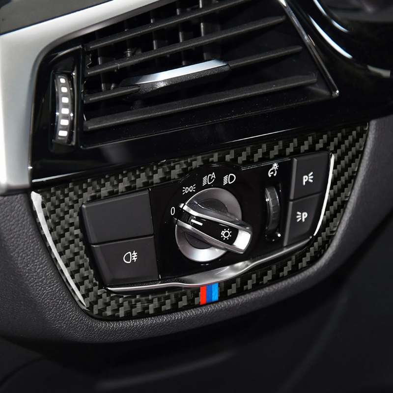 Car Tricolor Carbon Fiber Headlight Switch Frame Decorative Sticker for BMW 5 Series G38 528Li / 530