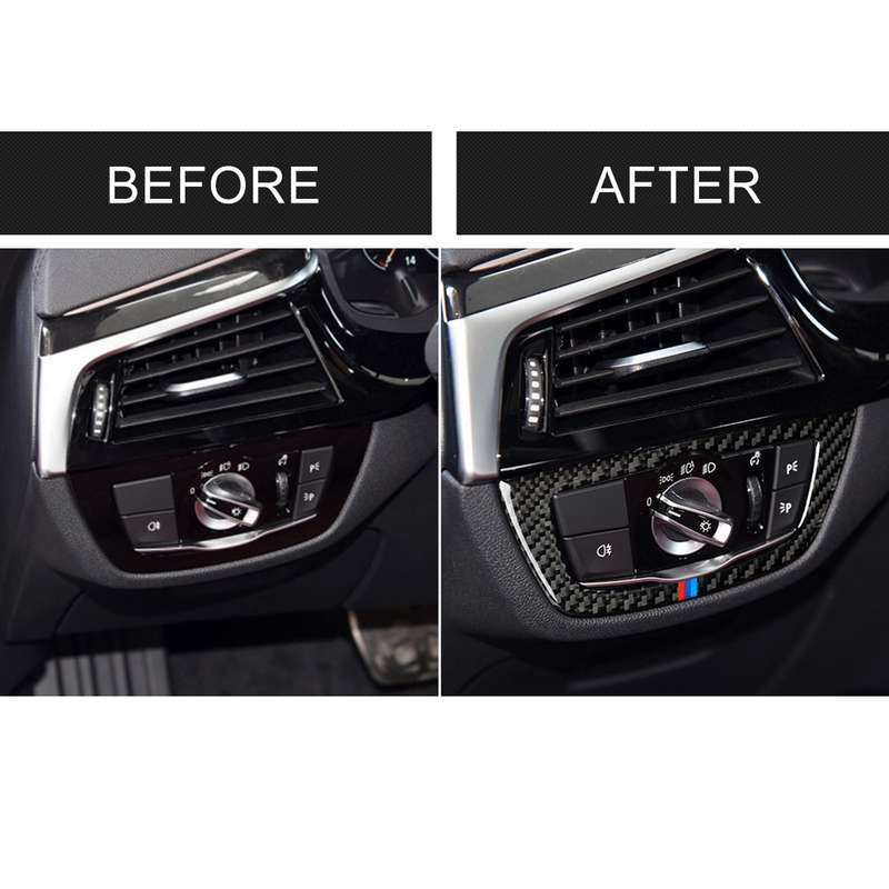 Car Tricolor Carbon Fiber Headlight Switch Frame Decorative Sticker for BMW 5 Series G38 528Li / 530