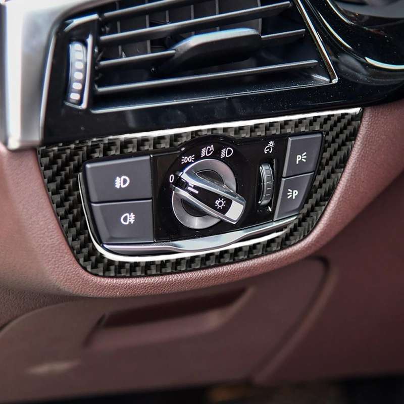 Car Carbon Fiber Headlight Switch Frame Decorative Sticker for BMW 5 Series G38 528Li / 530Li / 540L