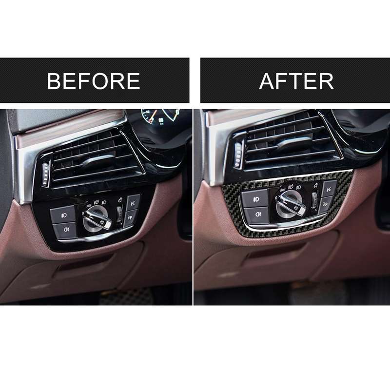 Car Carbon Fiber Headlight Switch Frame Decorative Sticker for BMW 5 Series G38 528Li / 530Li / 540L