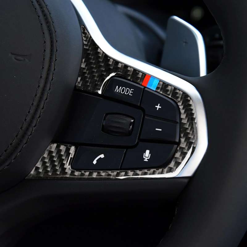 Car Tricolor Carbon Fiber Steering Wheel Button Configuration A Decorative Sticker for BMW 5 Series