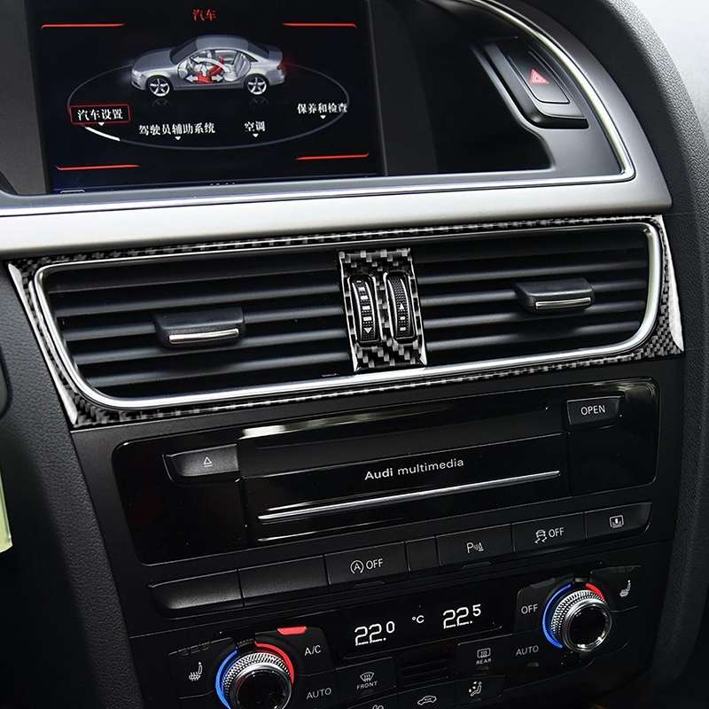 2 in 1 Car Carbon Fiber Air Conditioning Air Outlet Frame Decorative Sticker for Audi A4 B8 2009-201