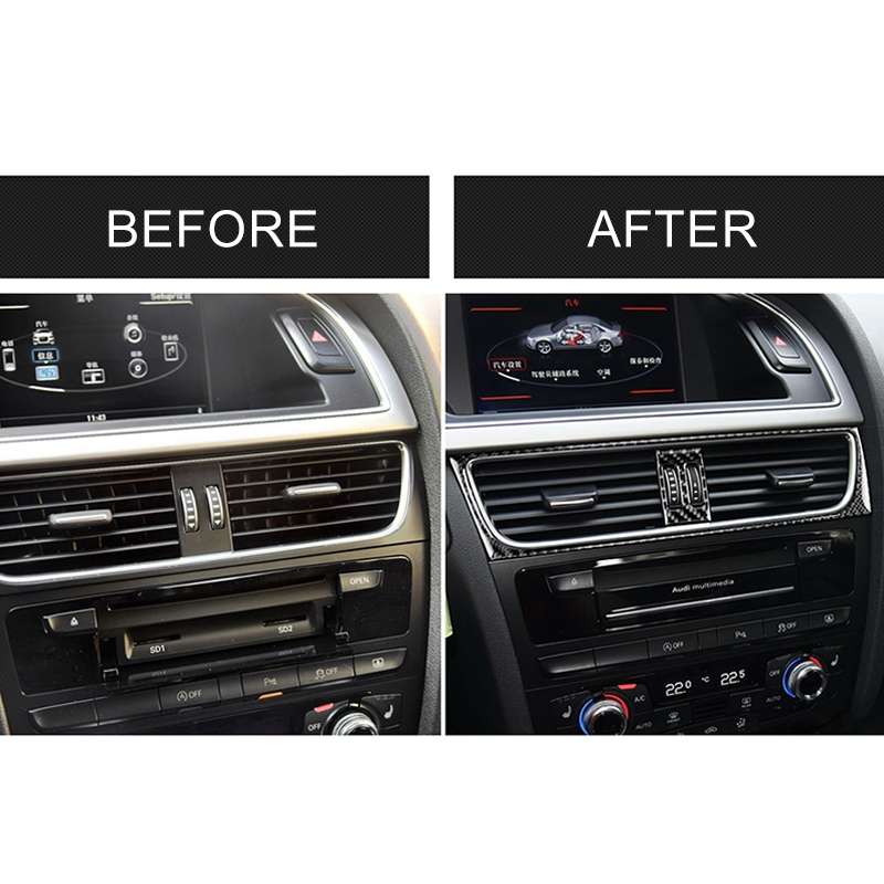 2 in 1 Car Carbon Fiber Air Conditioning Air Outlet Frame Decorative Sticker for Audi A4 B8 2009-201