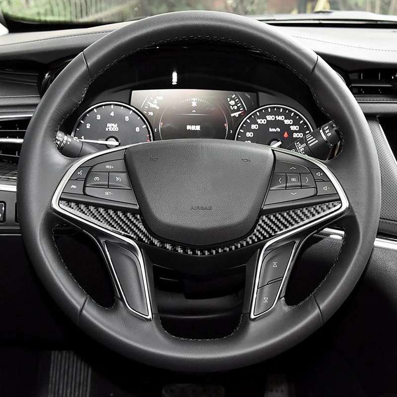 Car Carbon Fiber Steering Wheel Decorative Sticker for Cadillac XT5 2016-2017