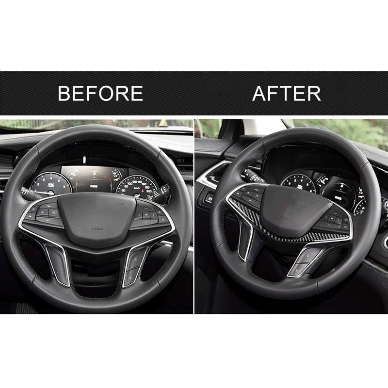 Car Carbon Fiber Steering Wheel Decorative Sticker for Cadillac XT5 2016-2017