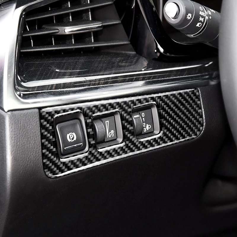 Car Carbon Fiber Headlight Switch Frame Decorative Sticker for Cadillac XT5 2016-2017, Low Version,