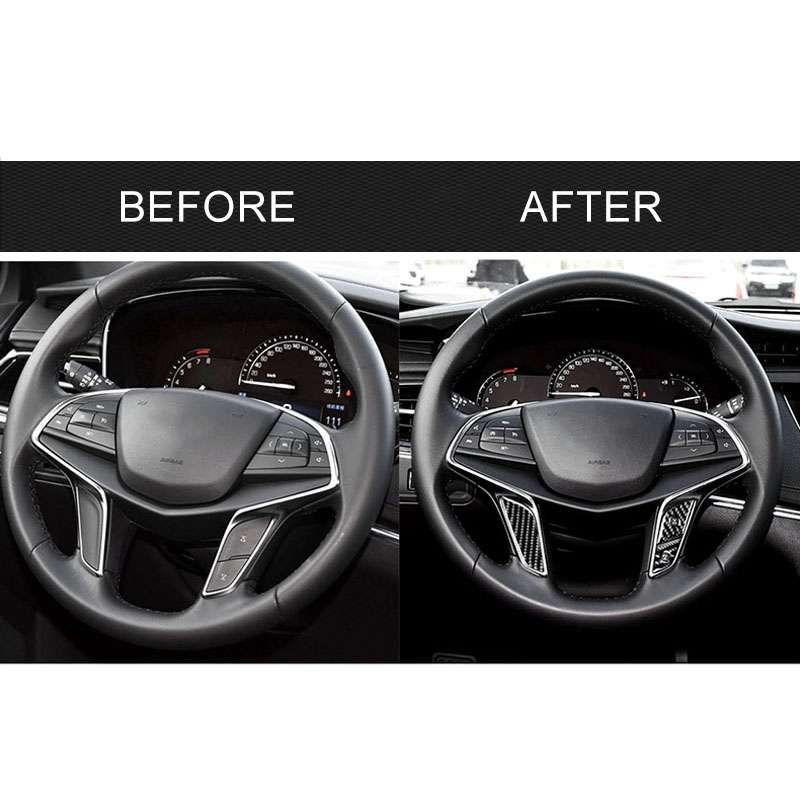 Car Carbon Fiber Steering Wheel Button Decorative Sticker for Cadillac XT5 2016-2017