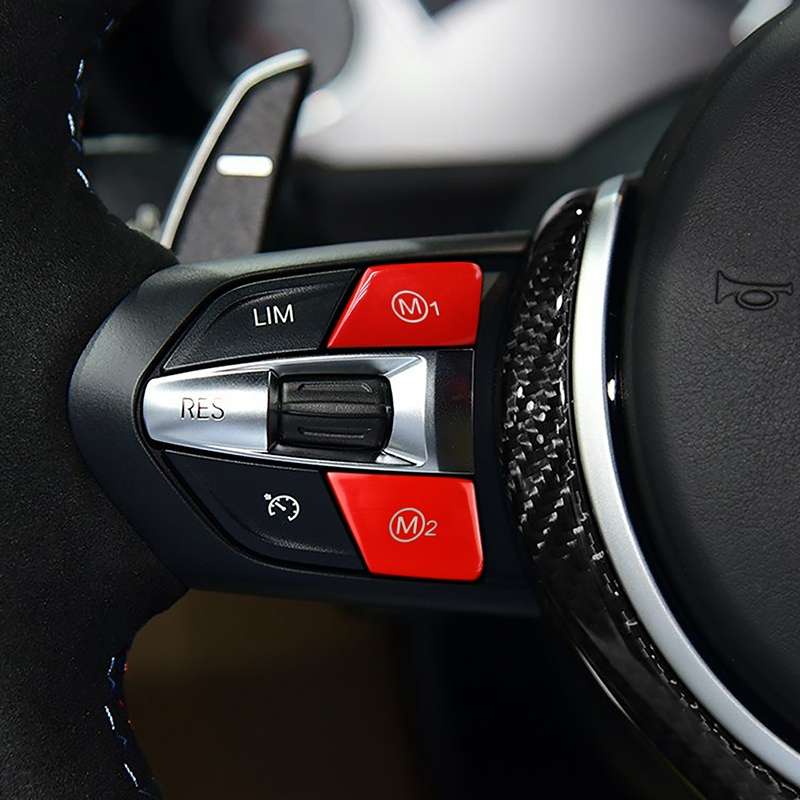Sports Steering Wheel M1+M2 Fashion Button Switch Trim Cover for BMW F30 F34 F15 F16 2014-2018(Red)