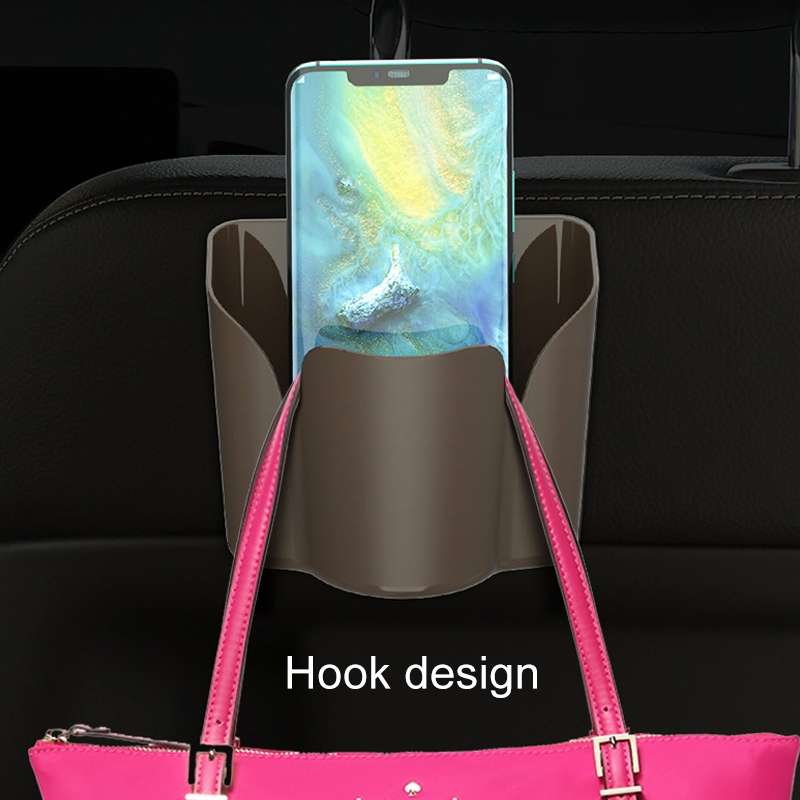 Car Back Seat Hook Trash Rubbish Garbage Can Mobile Phone Holder Storage Box (Brown)