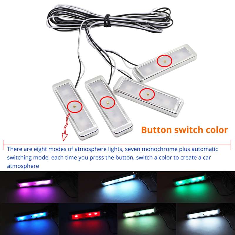 4 PCS Universal Car Colorful LED Inner Handle Light Atmosphere Lights Decorative Lamp DC12V / 0.5W C