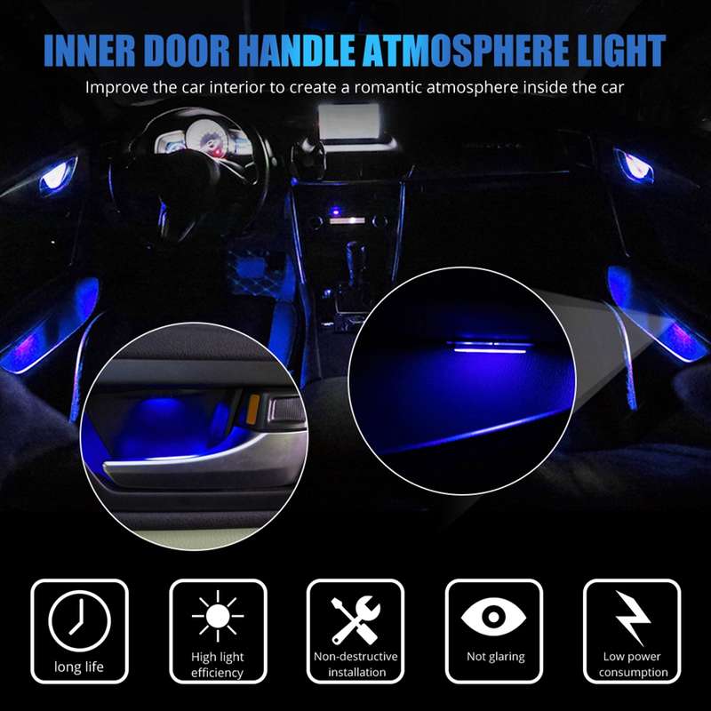 4 PCS Universal Car Colorful LED Inner Handle Light Atmosphere Lights Decorative Lamp DC12V / 0.5W C