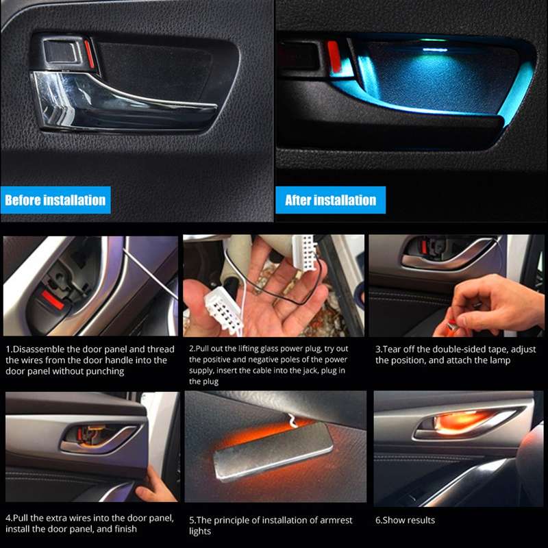 4 PCS Universal Car Colorful LED Inner Handle Light Atmosphere Lights Decorative Lamp DC12V / 0.5W C