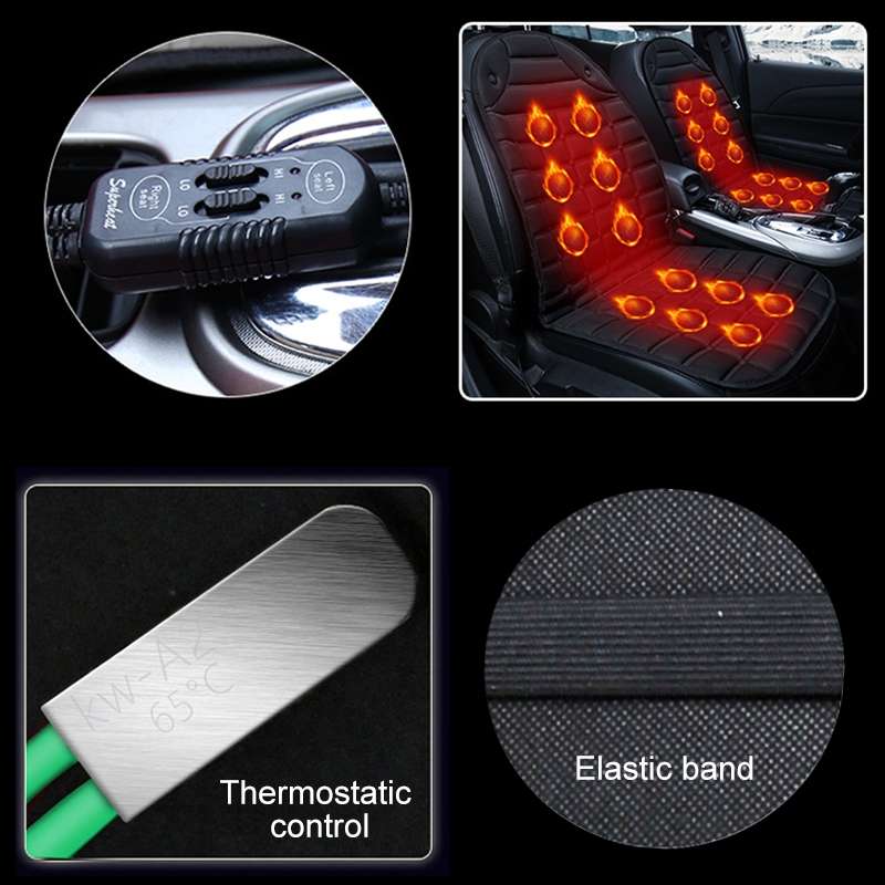 Car 12V Front Seat Heater Cushion Warmer Cover Winter Heated Warm, Double Seat (Black)
