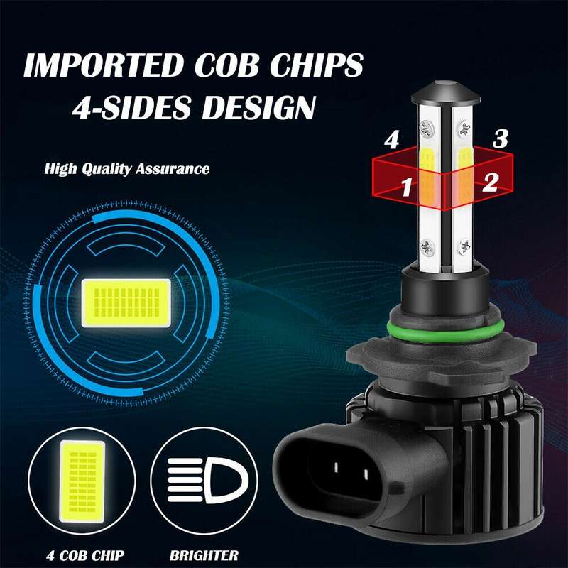 F8 9006 2 PCS 22W 3000LM 6000K Four Side DOB LED Headlight Fog Light Bulbs High Beam Conversion Kit