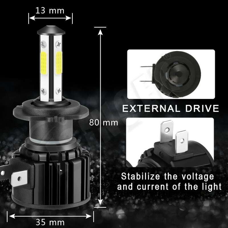 F8 H7 2 PCS 22W 3000LM 6000K Four Side DOB LED Headlight Fog Light Bulbs High Beam Conversion Kit DC