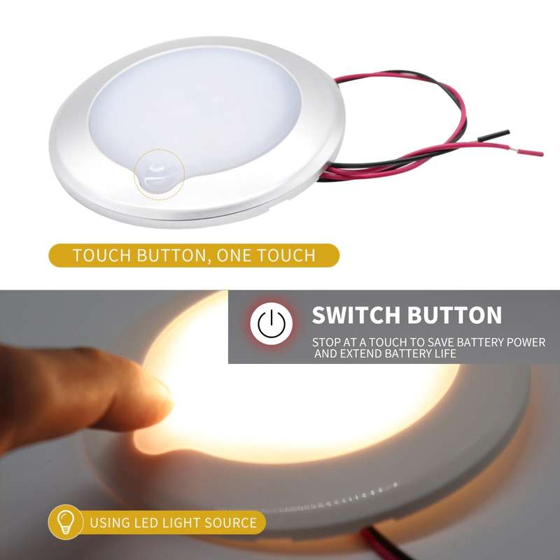 DC 9-30V 4.5W 3000-3300K IP67 Marine RV Dimmable 150mm LED Dome Light Ceiling Lamp, with Touch Contr