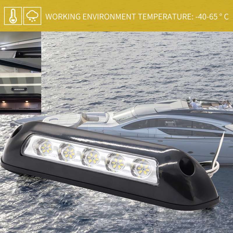 DC 12V 2.6W 6000K IP67 Marine RV Waterproof LED Stair Deck Dome Light Ceiling Lamp, Black Shell and