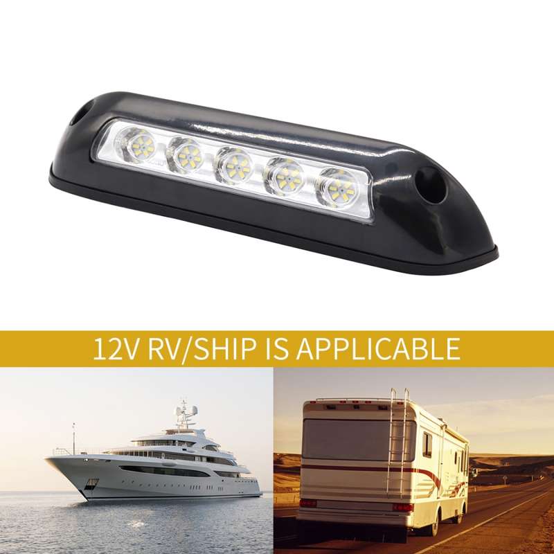 DC 12V 2.6W 6000K IP67 Marine RV Waterproof LED Stair Deck Dome Light Ceiling Lamp, Black Shell and