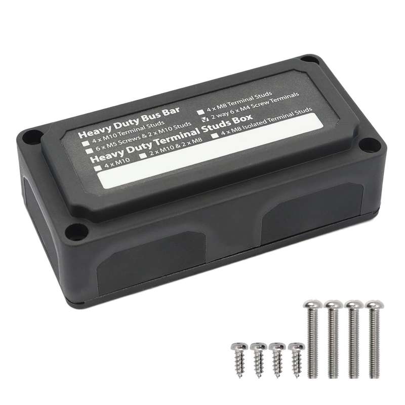 Max DC 48V 100A Heavy-Duty Module Design Bus Bar 4 M6 / 12 M4 Terminal Studs Box Busbar for Car / RV