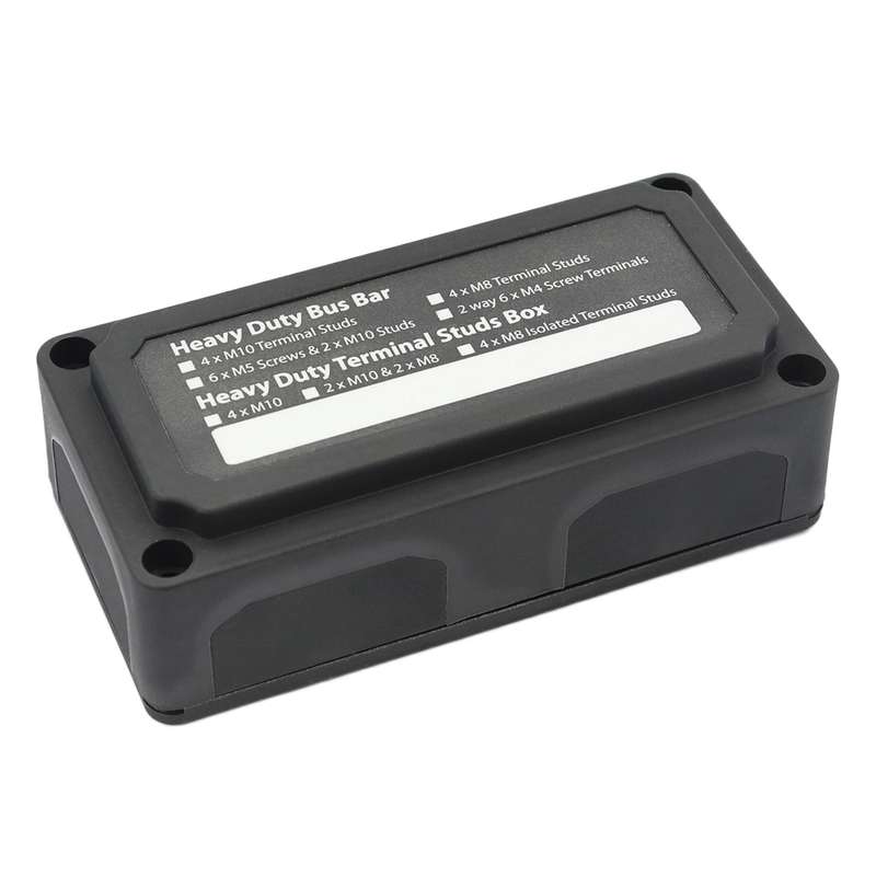 Max DC 48V 200A Heavy-Duty Module Design Bus Bar 4 M10 Terminal Studs Box Busbar for Car / RV / Boat