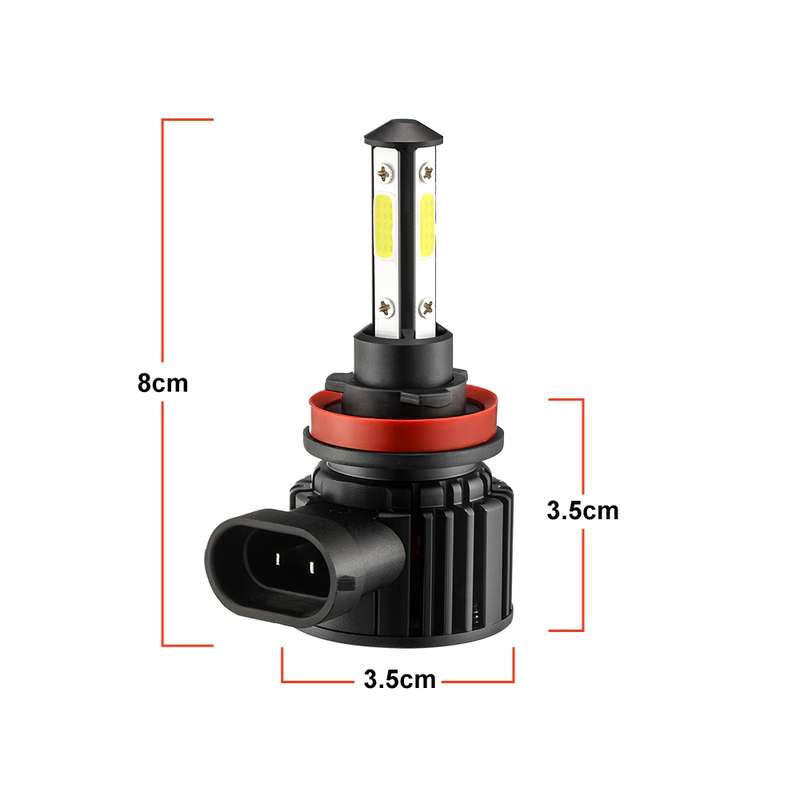 F8 H11 2 PCS 22W 3000LM 6000K Four Side DOB LED Headlight Fog Light Bulbs High Beam Conversion Kit D