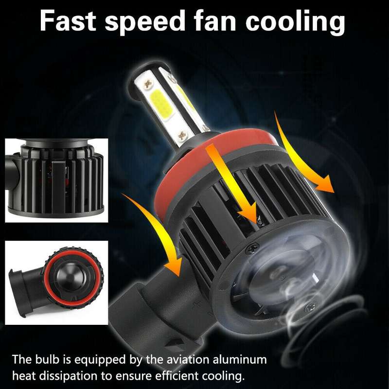 F8 H11 2 PCS 22W 3000LM 6000K Four Side DOB LED Headlight Fog Light Bulbs High Beam Conversion Kit D