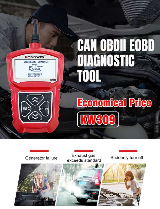 KONNWEI KW309 V309 V310 MS309 Code Reader OBD2 Scanner Diagnostic Tool(Black)