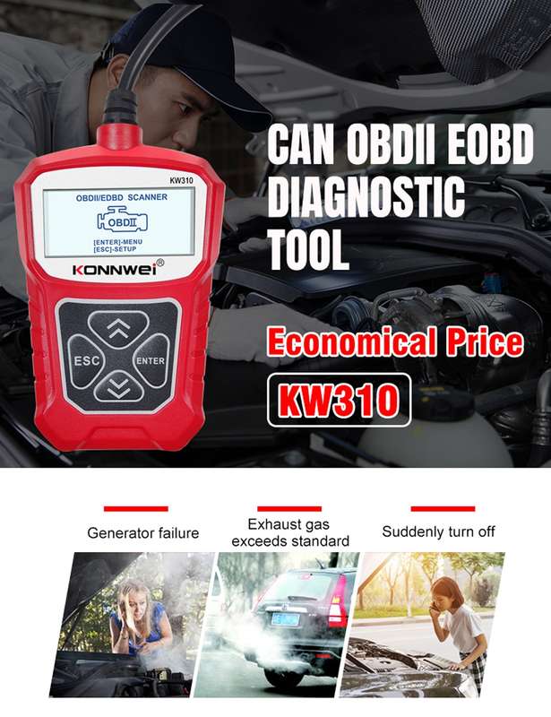 KONNWEI KW310 OBD Car Fault Detector Code Reader ELM327 OBD2 Scanner Diagnostic Tool(Black)