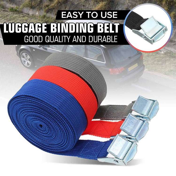 Car Tension Rope Luggage Strap Belt Auto Car Boat Fixed Strap with Alloy Buckle,Random Color Deliver