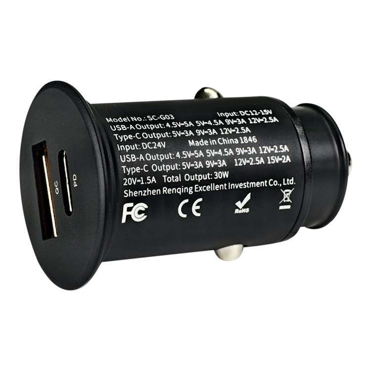 ROCK H15 Dual Port USB + USB-C / Type-C PD30W Car Charger (Black)