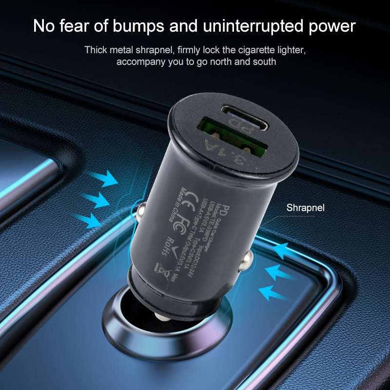 TE-339PD 3.1A PD USB-C / Type-C + USB Interface Mini Fast Charging Car Charger(Black)