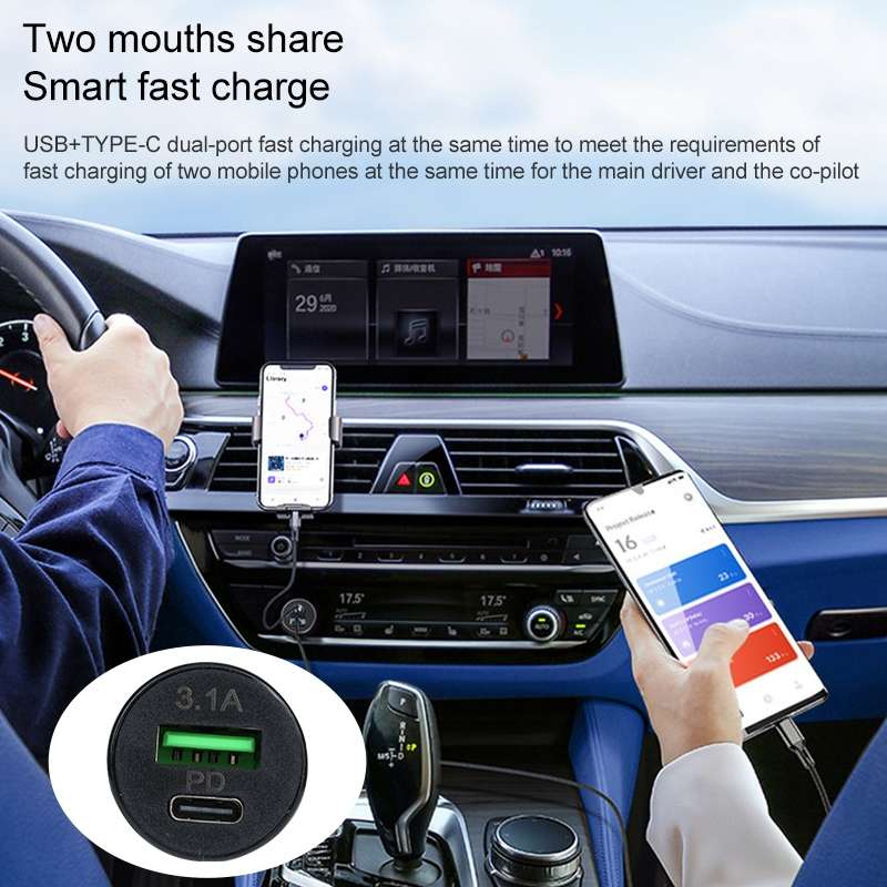 TE-339PD 3.1A PD USB-C / Type-C + USB Interface Mini Fast Charging Car Charger(Black)