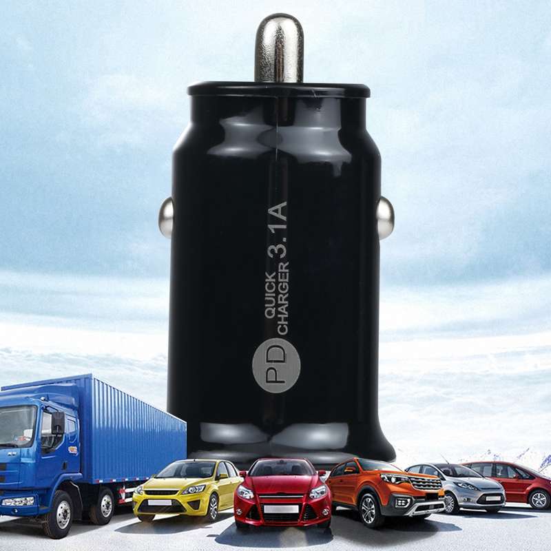 TE-339PD 3.1A PD USB-C / Type-C + USB Interface Mini Fast Charging Car Charger(Black)