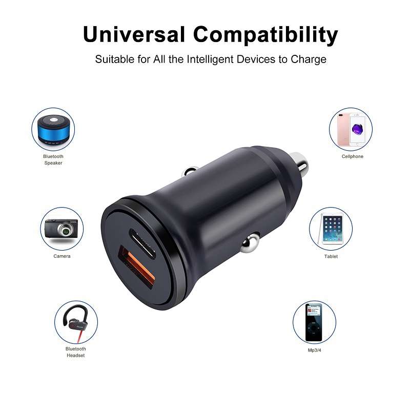 PD 20W USB-C / Type-C + QC 3.0 USB Interface Fast Charging Car Charger (Black)