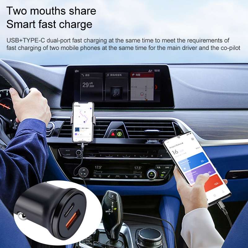 PD 20W USB-C / Type-C + QC 3.0 USB Interface Fast Charging Car Charger (Black)