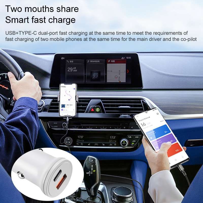 PD 20W USB-C / Type-C + QC 3.0 USB Interface Fast Charging Car Charger (Black)