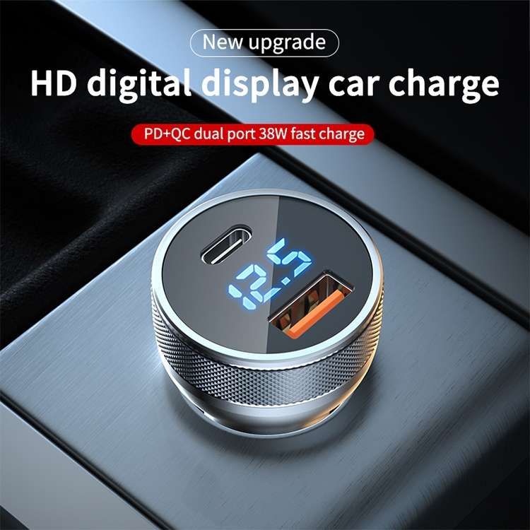 ACC-568 PD 20W USB-C / Type-C + USB Digital Display Fast Charge Car Charger (Black)