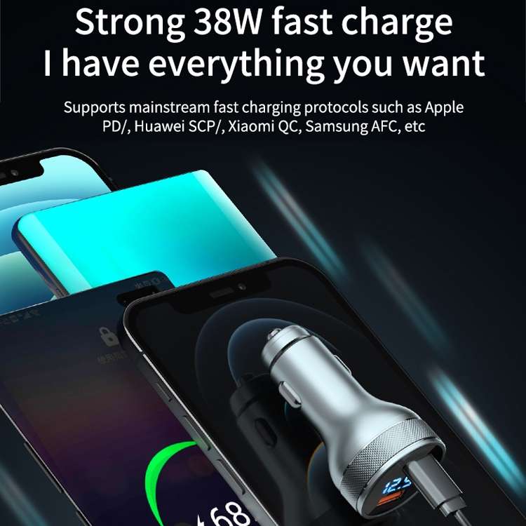 ACC-568 PD 20W USB-C / Type-C + USB Digital Display Fast Charge Car Charger (Black)