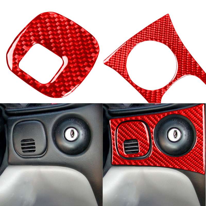 2 in 1 Carbon Fiber Car Key Panel Sticker for Chevrolet Corvette C5 1998-2004, Left Drive(Red)