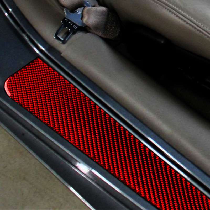 2 in 1 Car Carbon Fiber Threshold Sticker for Chevrolet Corvette C5 1998-2004, Left Drive(Red)