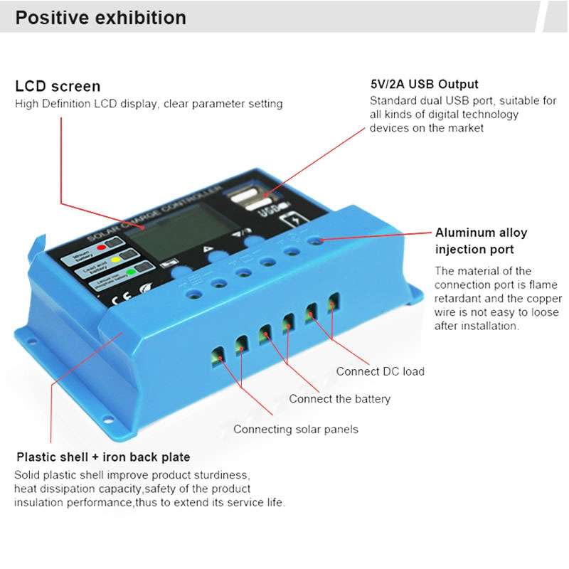 30A Solar Charge Controller 12V / 24V Lithium Lead-Acid Battery Charge Discharge PV Controller, with