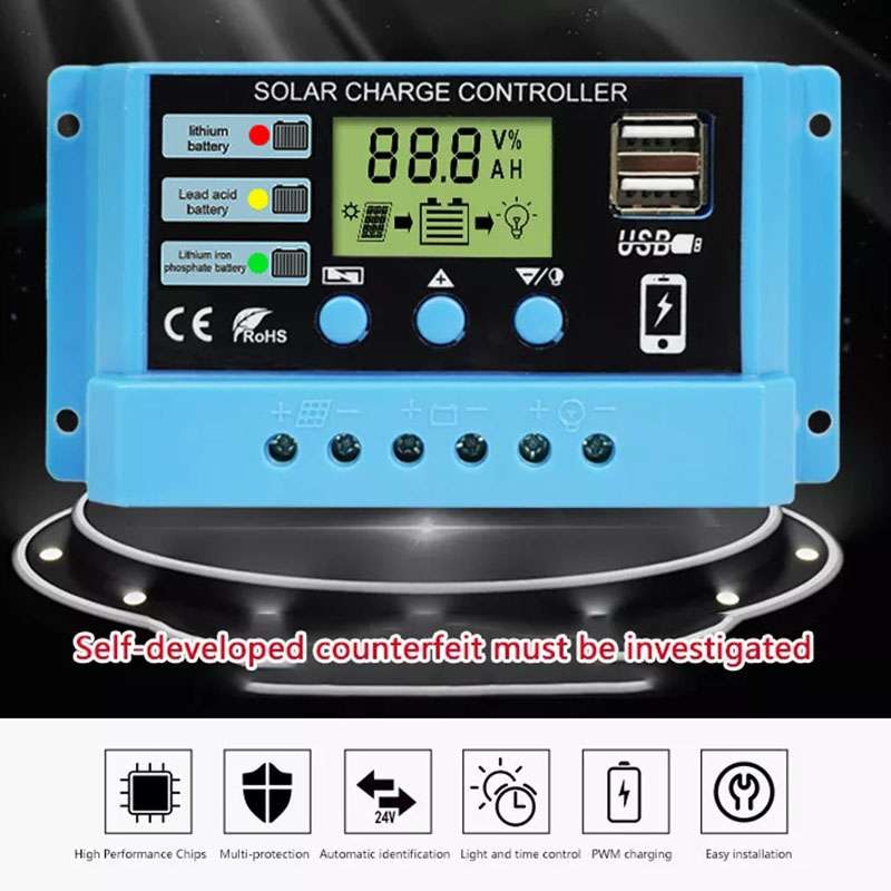 30A Solar Charge Controller 12V / 24V Lithium Lead-Acid Battery Charge Discharge PV Controller, with