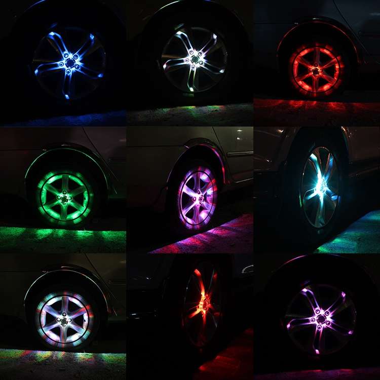 4 PCS Solar LED Car Tire Decoration Flashing Lights Colorful Wheels Hub Atmosphere Lights Wireless R
