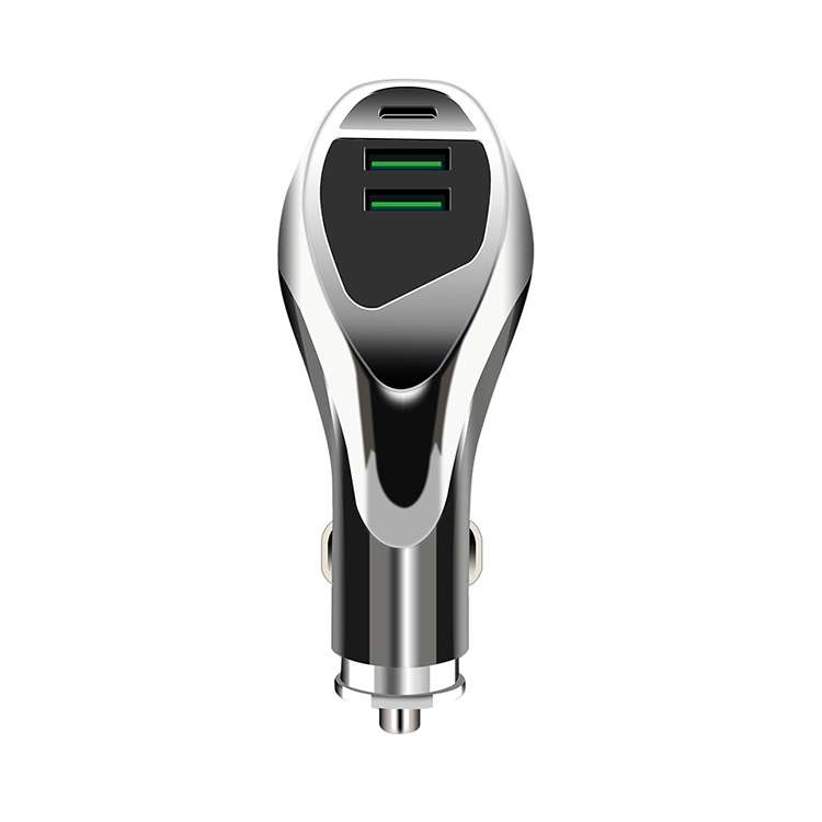 WLX-K1 QC3.0 Dual USB + Type-C Triple Car Charger (Gold)