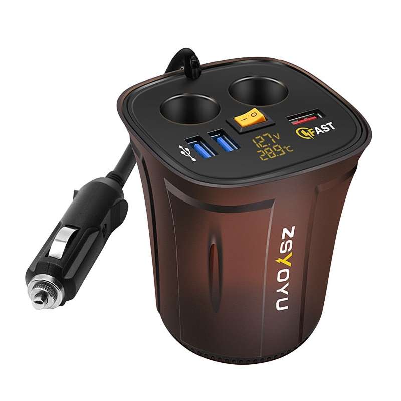 Universal Car QO3.0 Three Port USB Charger Power Outlet Adapter with LED Digital Voltmeter and Therm