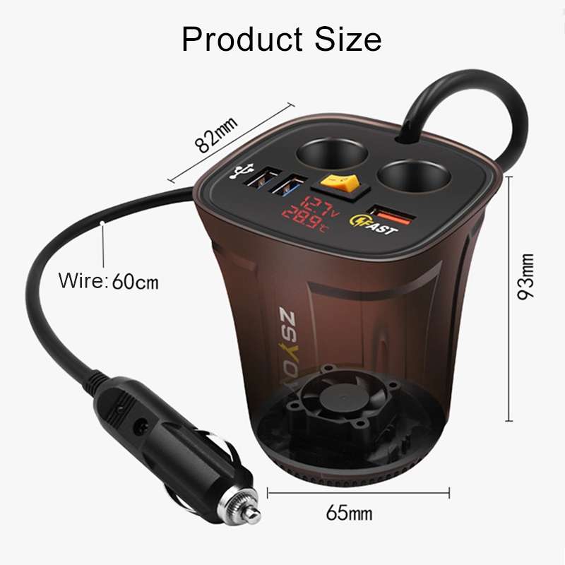 Universal Car QO3.0 Three Port USB Charger Power Outlet Adapter with LED Digital Voltmeter and Therm