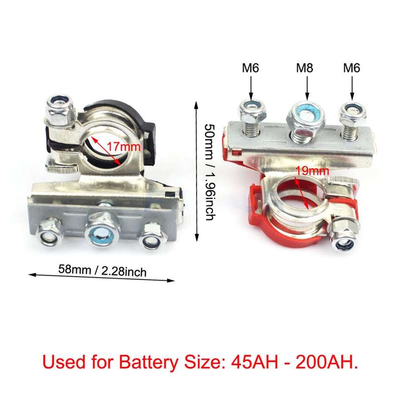 FOXSUR 1 Pair Car Automotive Battery Wire Cable Terminals Clamp Connectors Kit
