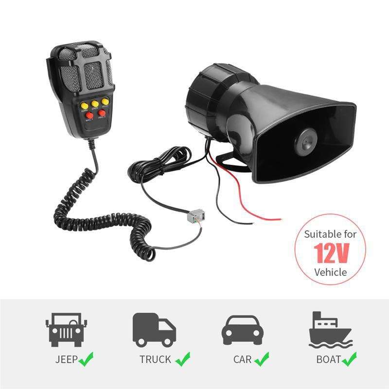 HW-1006B 12V 100W 125dB 5-tone Car Electric Alarm Air Horn Siren Speaker 5 Sound Tone Super Loud wit