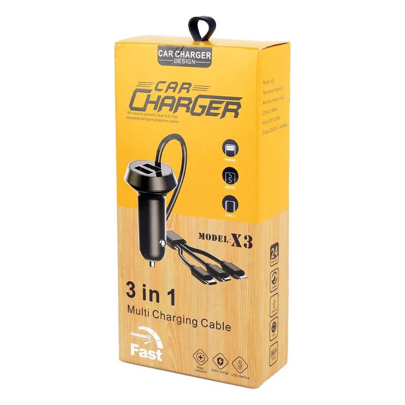 Universal Car 3 in 1 Quick Charger Dual Port USB Charger Power Outlet Adapter, Cable Length: 55cm